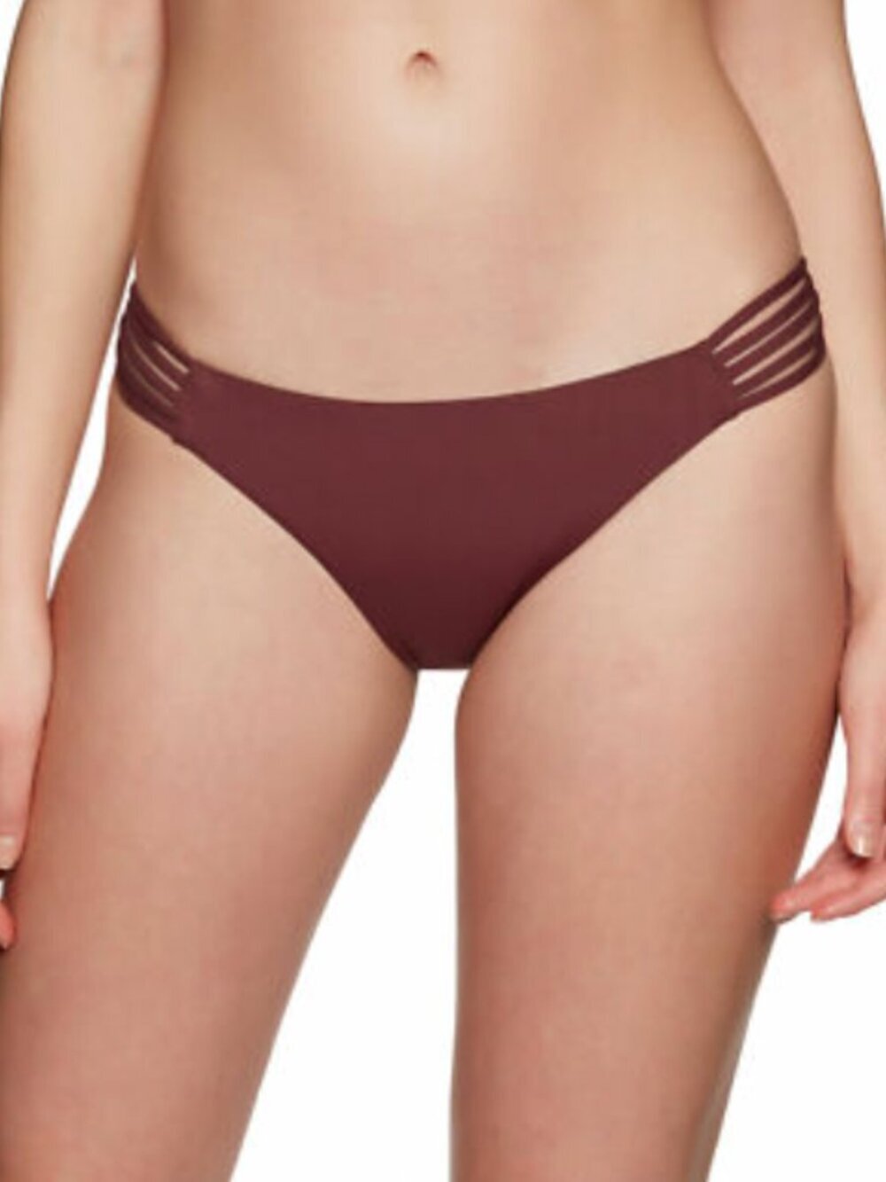 NEW Seafolly Multi Rouleau Brazilian bikini bottom Burnt Amber Strappy Details